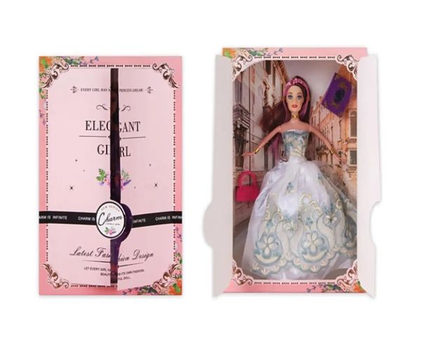 Elegantná módna bábika s príslušenstvom a v bielych šatách 30 cm