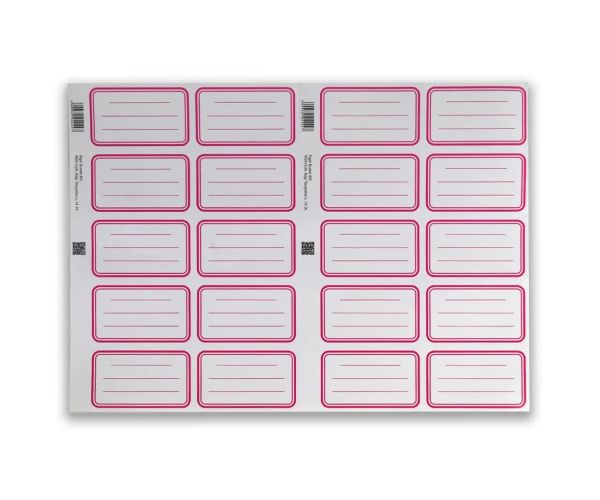 Sada štítkov na zošity s červeným rámom, 20 ks