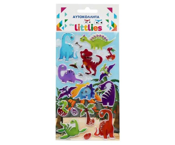 The Littlies: 3D pufová nálepka set s dinosaurím vzorom 10x22cm na hárku