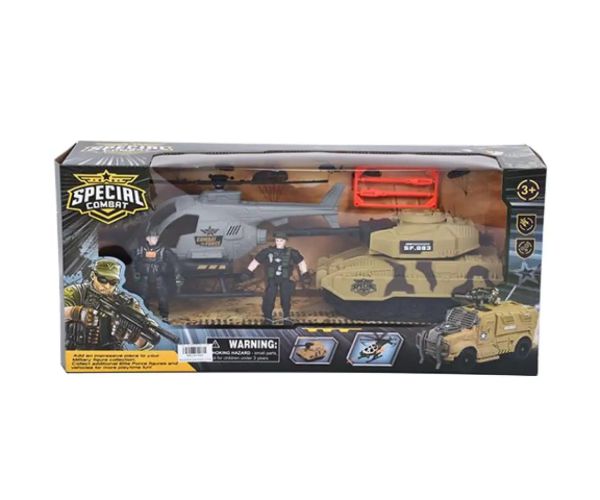 Vojenský vrtuľník a tank, herný set s vojakmi