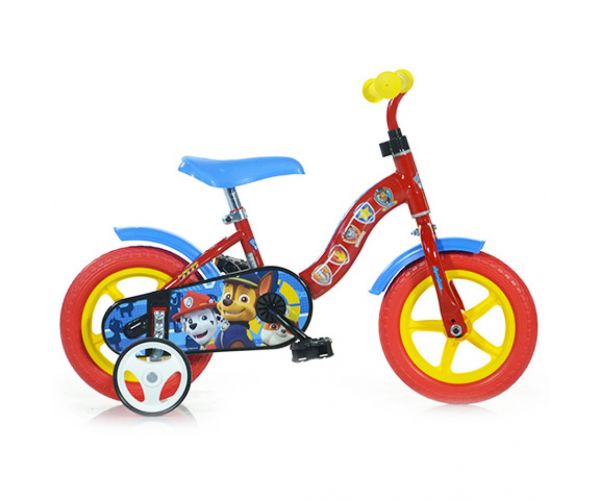 Detský bicykel Tlapková patrola, červeno-modrý, veľkosť 10 - Dino Bikes