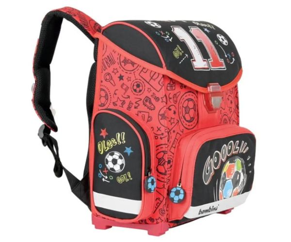 Football čierno-červená ergonomická školská taška, batoh 36x27x14cm - Bambino