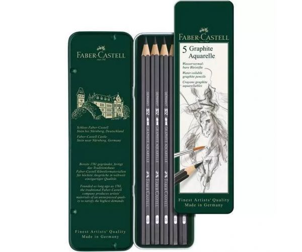 Faber-Castell: Akvarell grafitceruza készlet fém dobozban 5db-os