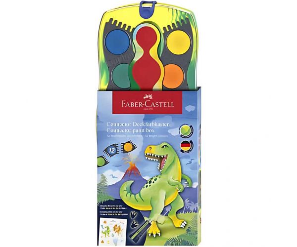 Faber-Castell: Connector 12db-os vízfesték készlet összeilleszthető palettákkal, dinoszaurusz mintázattal