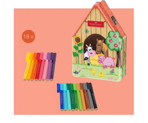 Faber Castell: Connector filctoll készlet 18db-os Farm mintás fém dobozban