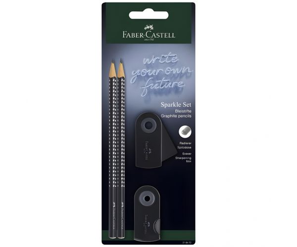 Faber-Castell: GRIP Sparkle 4 db-os fekete grafitceruza szett radírral és hegyezővel