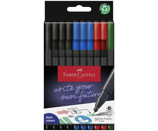 Faber-Castell: GRIP tűfilc 0,4mm-es heggyel 4 féle szín 10db-os szett