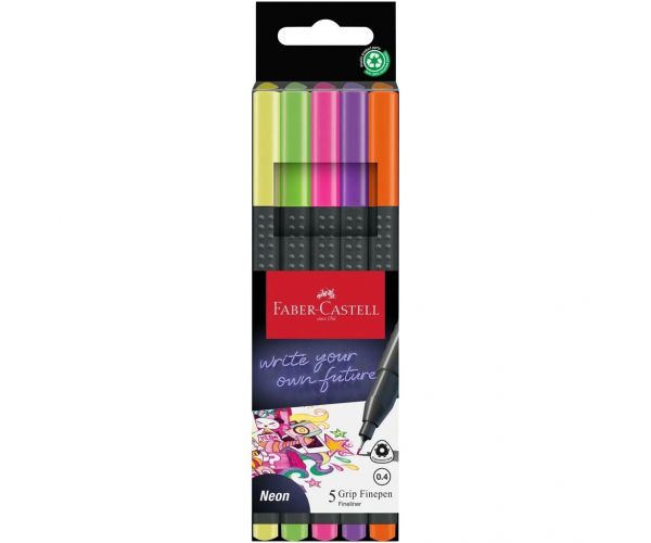 Faber-Castell: Grip neon 0,4mm-es tűfilctoll szett 5db-os
