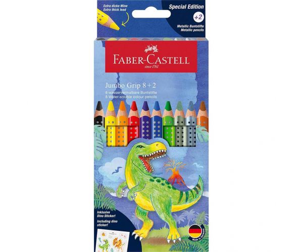 Faber-Castell: Jumbo GRIP dinoszauruszos színesceruza készlet 8+2db-os csomag