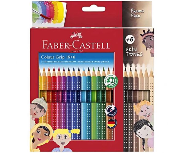 Faber-Castell: GRIP színesceruza készlet 24db-os csomag 6db test színű ceruzával