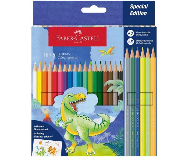 Faber-Castell: Dinoszauruszos színes ceruza szett 18+6db