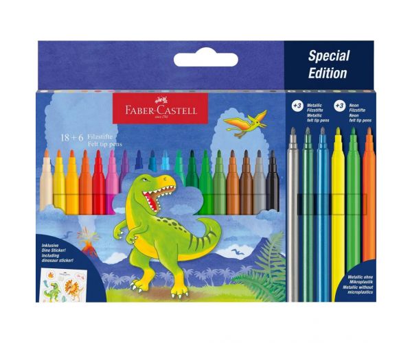Faber-Castell: Dinoszauruszos filctoll készlet 18+6db-os csomag