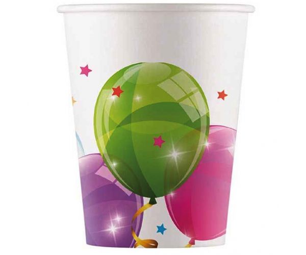 Színes lufik papírpohár 8db-os szett 200ml