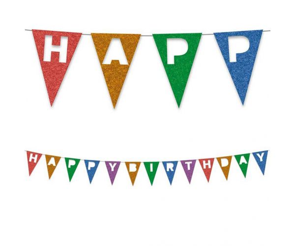 Újrahasznosítható színes banner Happy Birthday felirattal 200cm