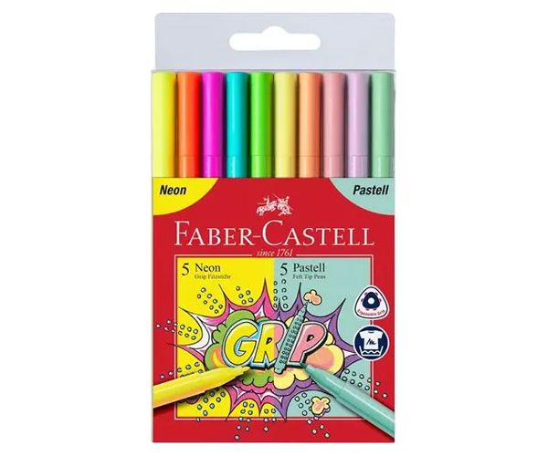 Faber-Castell: Grip neon és pasztell filctoll szett 5+5db-os