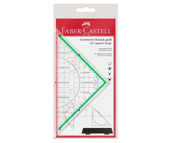 Faber-Castell: Háromszög alakú derékszög vonalzó eltavolítható fogóval 20cm-es