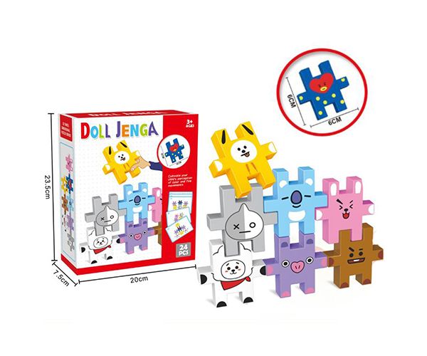 Színes Jenga 24db-os állatos puzzle 6cm-es elemekkel