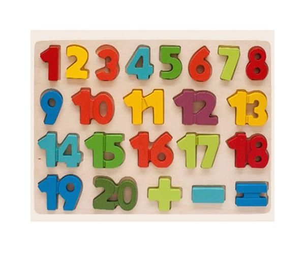 Színes fa formaillesztő puzzle számokkal 1-20ig 23db-os készlet