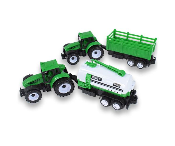 Farm Truck: Zöld két részes traktor szett utánfutóval