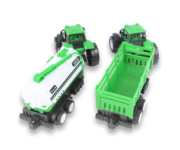 Farm Truck: Zöld két részes traktor szett utánfutóval