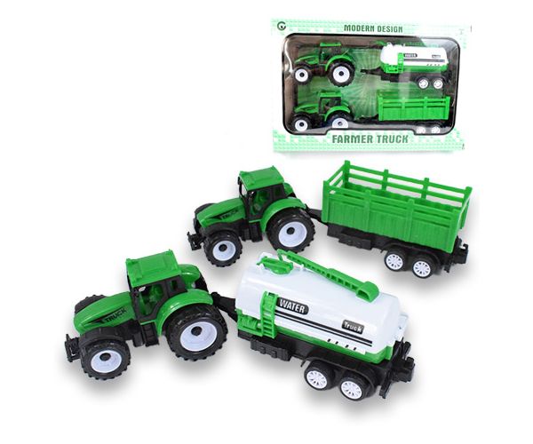 Farm Truck: Zöld két részes traktor szett utánfutóval