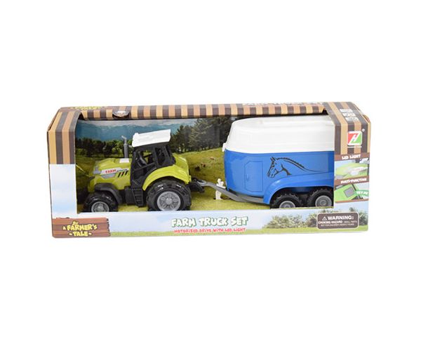 Farm Truck: Lószállító traktor utánfutóval, fénnyel és hanggal 23cm
