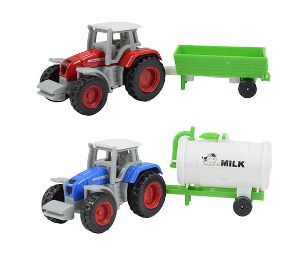 Farm World: 4 db-os mezőgazdasági traktor szett utánfutóval 1/64