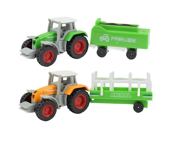 Farm World: 4 db-os mezőgazdasági traktor szett utánfutóval 1/64