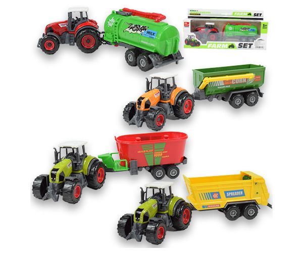 Farm Set: Mezőgazdasági traktor utánfutóval négyféle változatban 22cm
