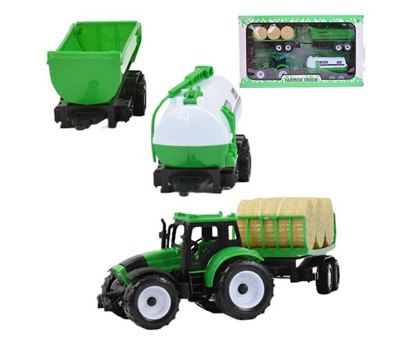 Farmer Truck: Mezőgazdasági traktor szett utánfutókkal 28cm