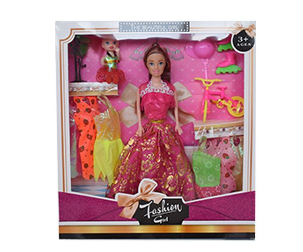 Fashion Girl: Baba és gyermek baba szett kerékpárral és kiegészítőkkel 28cm-es