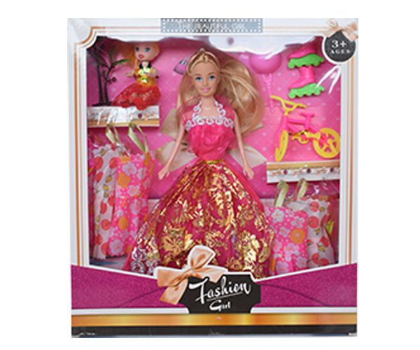 Fashion Girl: Baba és gyermek baba szett kerékpárral és kiegészítőkkel 28cm-es