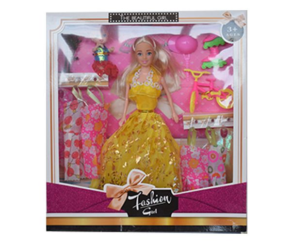 Fashion Girl: Baba és gyermek baba szett kerékpárral és kiegészítőkkel 28cm-es