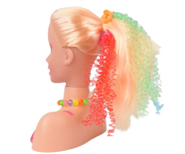Fashion Girl: Szőke hajú fésülhető és fodrászolható babafej sminkpalettával és kiegészítőkkel 21cm