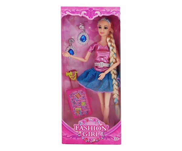 Fashion Girl divatbaba bőrönddel és fülbevalóval 29cm