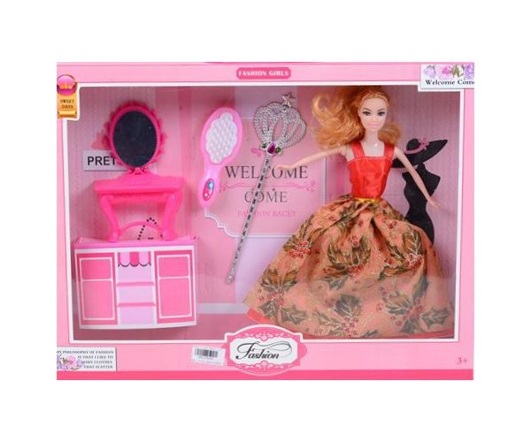 Fashion Girl: Divat baba készlet sminkasztallal és fésűvel 30cm-es