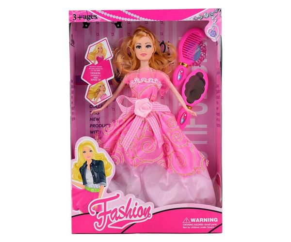 Fashion divatbaba rózsaszín báli ruhában kiegészítőkkel 29cm