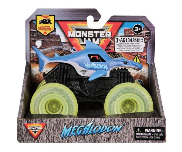 Monster Jam: Svetelný Megalodon svietiaci monster truck – 1/43 - Spin Master