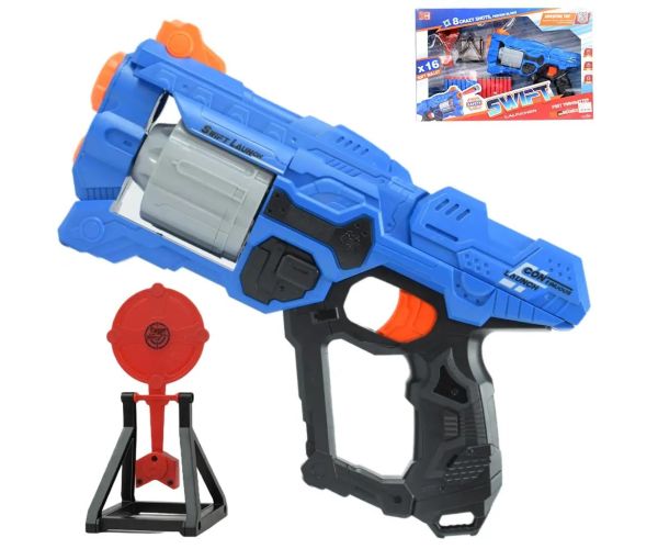 Swift Launcher: Manuálna zbraň s otočným zásobníkom, nábojmi a terčom 32cm