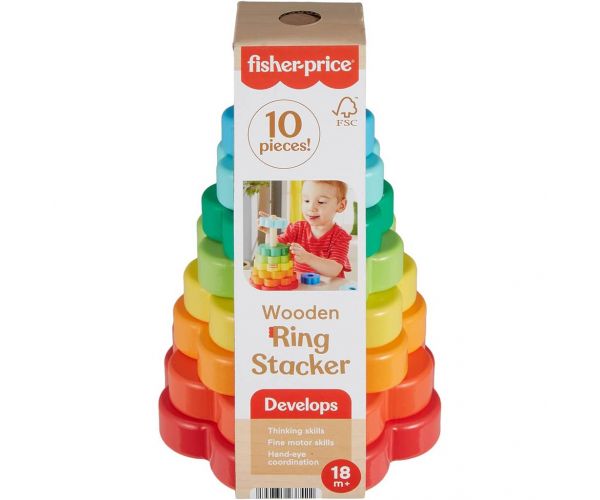 Fisher-Price: Wood Fa Gyűrűpiramis fejlesztő játék - Mattel