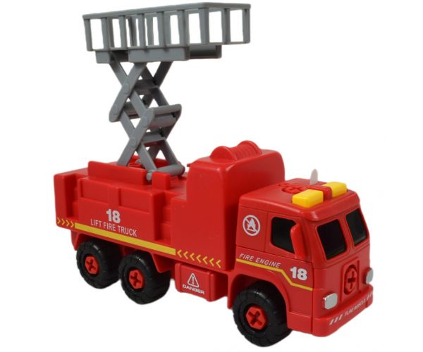 Fire Engine: Emelőkosaras szétszerelhető tűzoltóautó szerszámokkal és hanggal 20cm