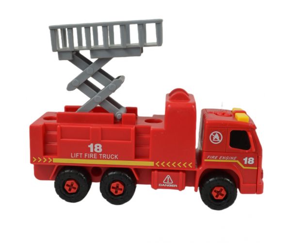 Fire Engine: Emelőkosaras szétszerelhető tűzoltóautó szerszámokkal és hanggal 20cm