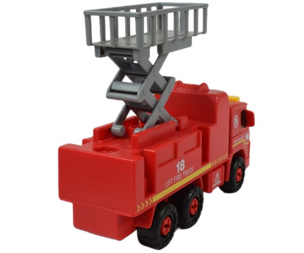 Fire Engine: Emelőkosaras szétszerelhető tűzoltóautó szerszámokkal és hanggal 20cm