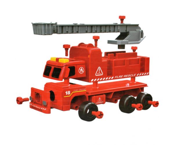 Fire Engine: Emelőkosaras szétszerelhető tűzoltóautó szerszámokkal és hanggal 20cm