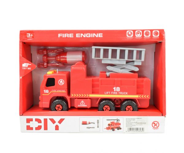 Fire Engine: Emelőkosaras szétszerelhető tűzoltóautó szerszámokkal és hanggal 20cm
