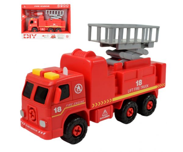 Fire Engine: Emelőkosaras szétszerelhető tűzoltóautó szerszámokkal és hanggal 20cm