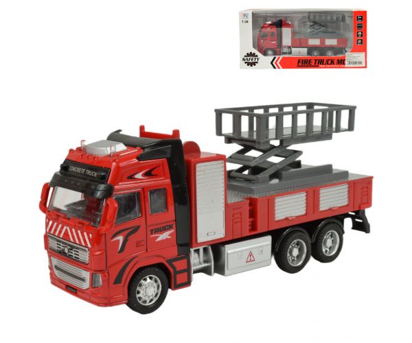 Fire Truck: Lendkerekes emelőkosaras tűzoltóautó fénnyel és hanggal 20cm