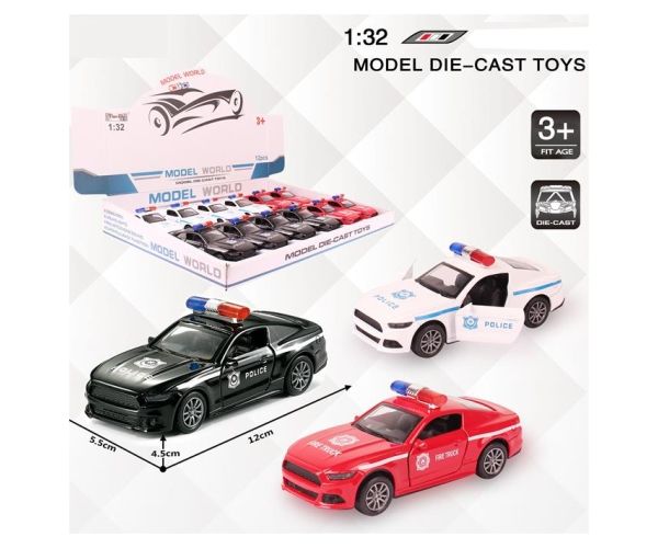 Ford Mustang rendőrségi hátrahúzható fém autómodell több változatban 1/32