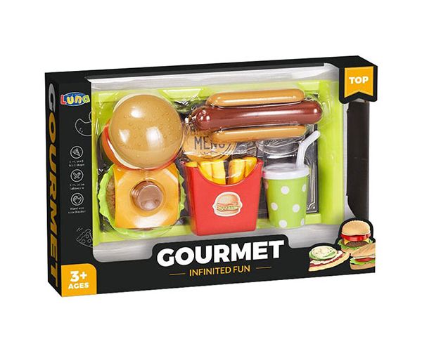 Gourmet gyorséttermi menü tálcával