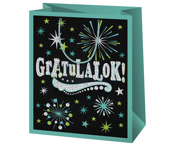 Gratulálok! zöld exkluzív normál méretű ajándéktáska 11x6x15cm